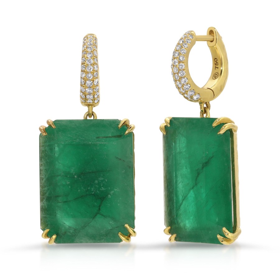 Earrings Octavia Elizabeth | Charmed Pave Yana Hoops With Emerald Cut Emeralds