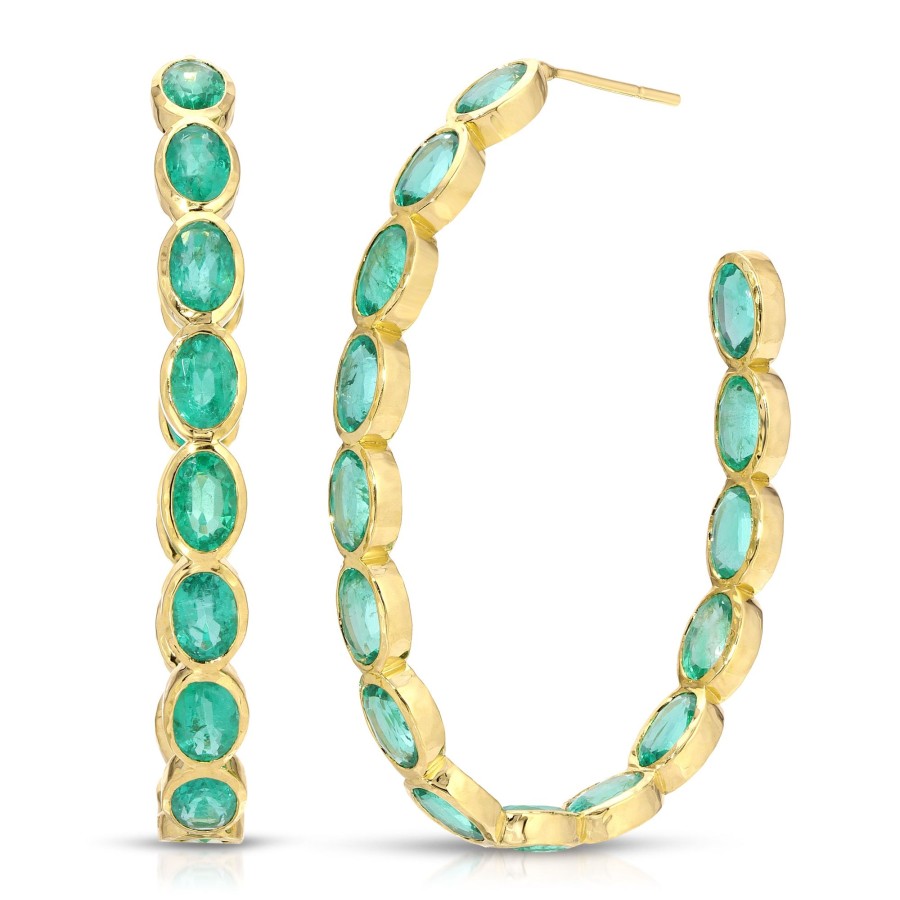 Earrings Octavia Elizabeth | Emerald Oval Eternity Hoops