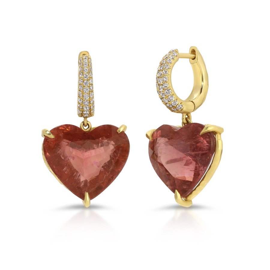 Earrings Octavia Elizabeth | Charmed Pave Micro Yana Hoop With Rubellite Heart