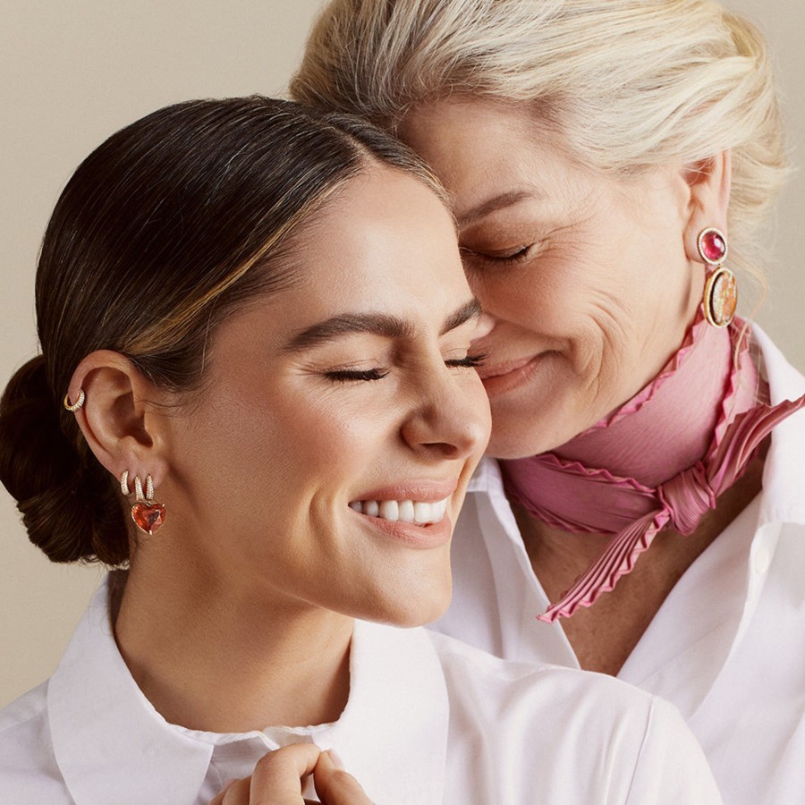 Earrings Octavia Elizabeth | Charmed Pave Micro Yana Hoop With Rubellite Heart