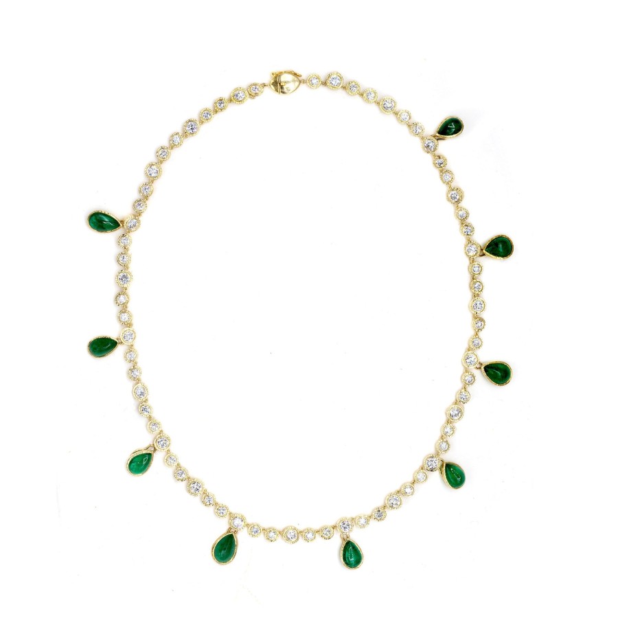 Necklaces Octavia Elizabeth | Nesting Gem Tennis Necklace - Emerald And Diamond