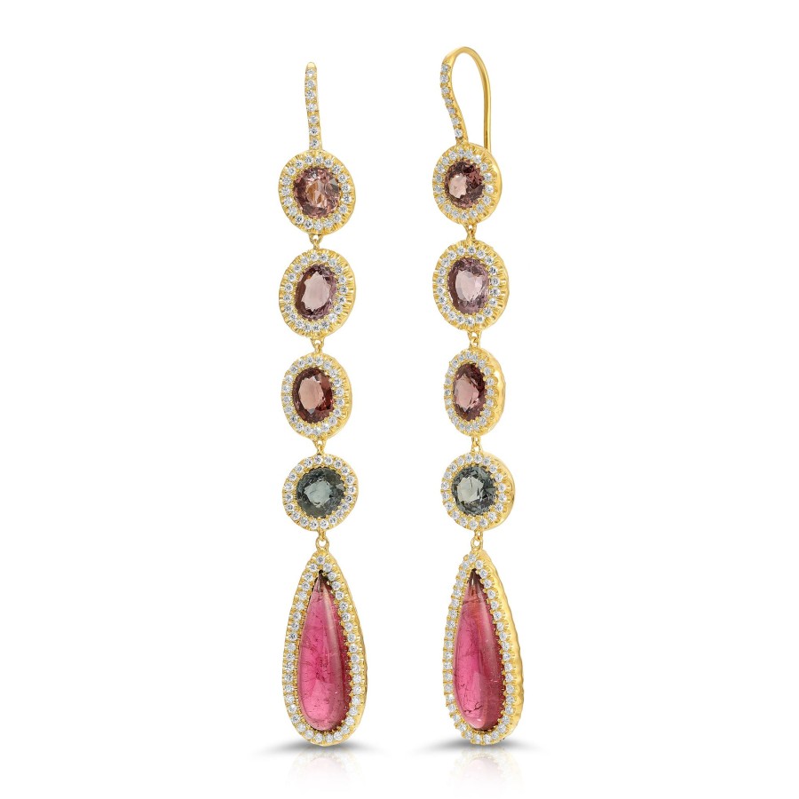 Earrings Octavia Elizabeth | Elongated Rubellite, Spinel & Diamond Earrings - 8.88 Carats