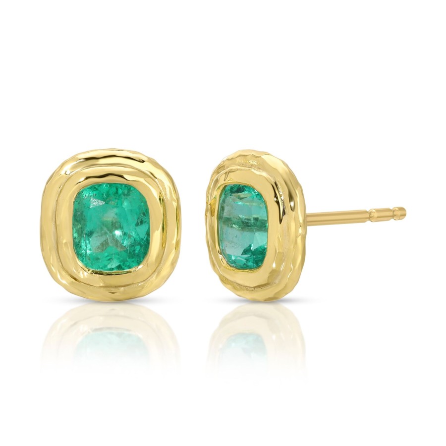 Earrings Octavia Elizabeth | Seafoam Stud - 1.59 Carats Cushion Emerald