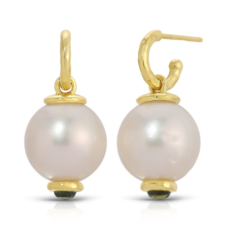 Earrings Octavia Elizabeth | Simple South Sea Pearl Drops - Green Tourmaline