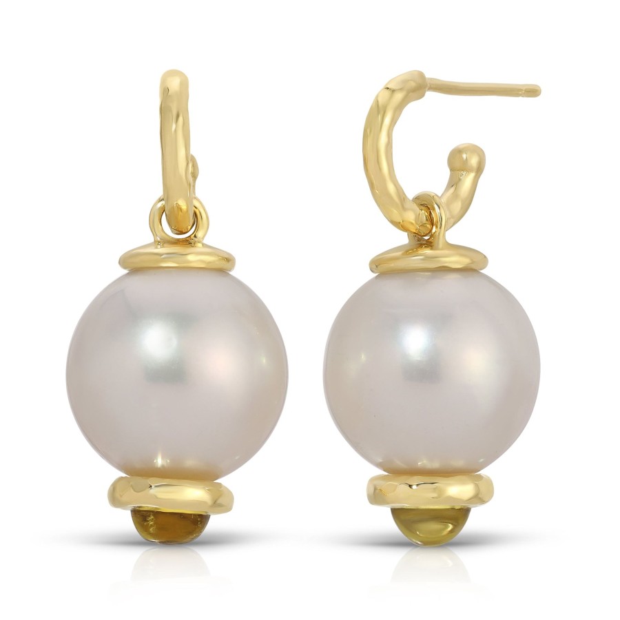 Earrings Octavia Elizabeth | Simple South Sea Pearl Drops - Yellow Tourmaline