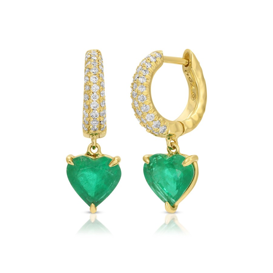 Earrings Octavia Elizabeth | Charmed Pave Micro Yana Hoop With Mini Emerald Heart